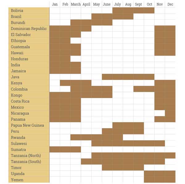 calendrier de récolte de café de torréfacteurs toper